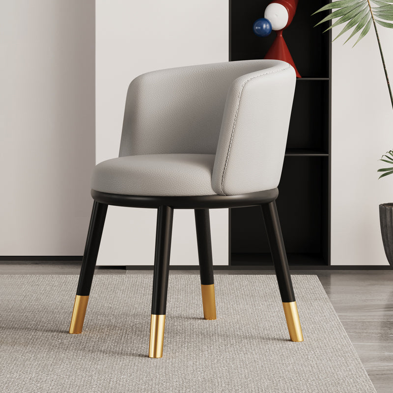 Modern Half-Wrap Napa Leather Tech Fabric Metal Dining Chair — Light Gray & Sisal