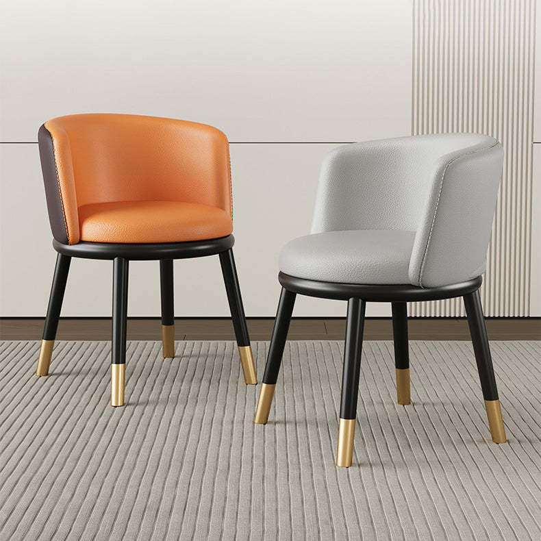 Modern Half-Wrap Napa Leather Tech Fabric Metal Dining Chair — Light Gray & Napa Leather