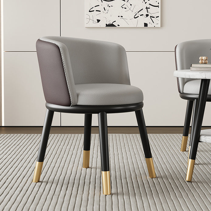 Modern Half-Wrap Napa Leather Tech Fabric Metal Dining Chair — Dark Gray & Napa Leather