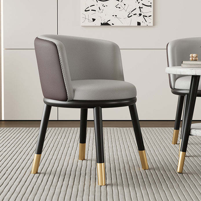 Modern Half-Wrap Napa Leather Tech Fabric Metal Dining Chair — Dark Gray & Napa Leather