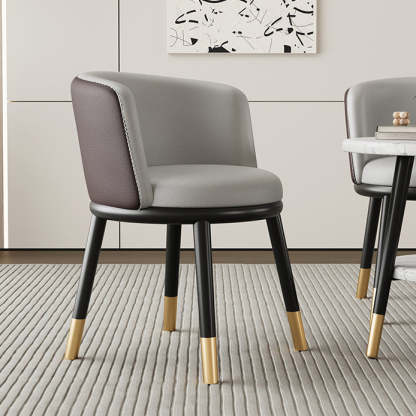 Modern Half-Wrap Napa Leather Tech Fabric Metal Dining Chair — Dark Gray & Napa Leather