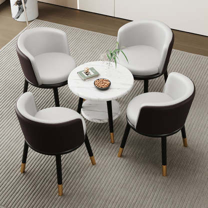 Modern Half-Wrap Napa Leather Tech Fabric Metal Dining Chair