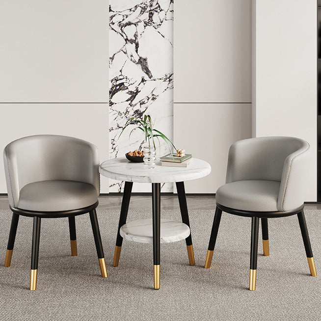 Modern Half-Wrap Napa Leather Tech Fabric Metal Dining Chair