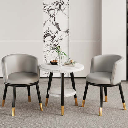 Modern Half-Wrap Napa Leather Tech Fabric Metal Dining Chair — Beige & Napa Leather