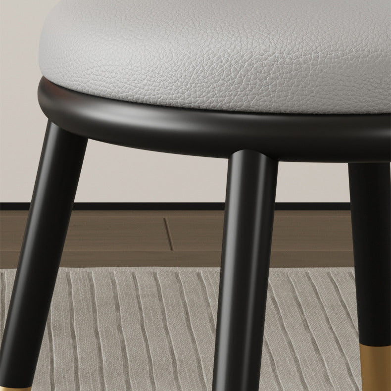 Modern Half-Wrap Napa Leather Tech Fabric Metal Dining Chair — Gray + Curry & Napa Leather