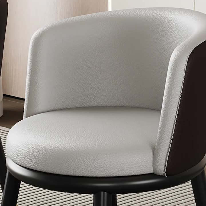 Modern Half-Wrap Napa Leather Tech Fabric Metal Dining Chair — Beige + Curry & Napa Leather