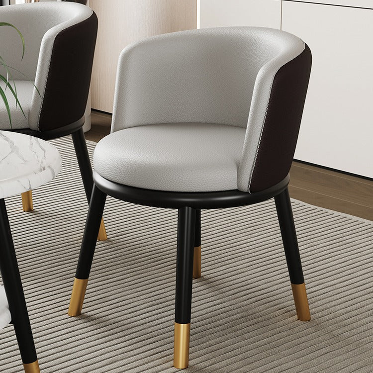 Modern Half-Wrap Napa Leather Tech Fabric Metal Dining Chair — Blue & Tech Fabric