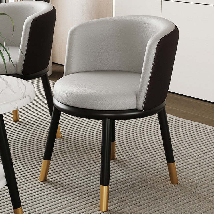 Modern Half-Wrap Napa Leather Tech Fabric Metal Dining Chair — Blue & Tech Fabric