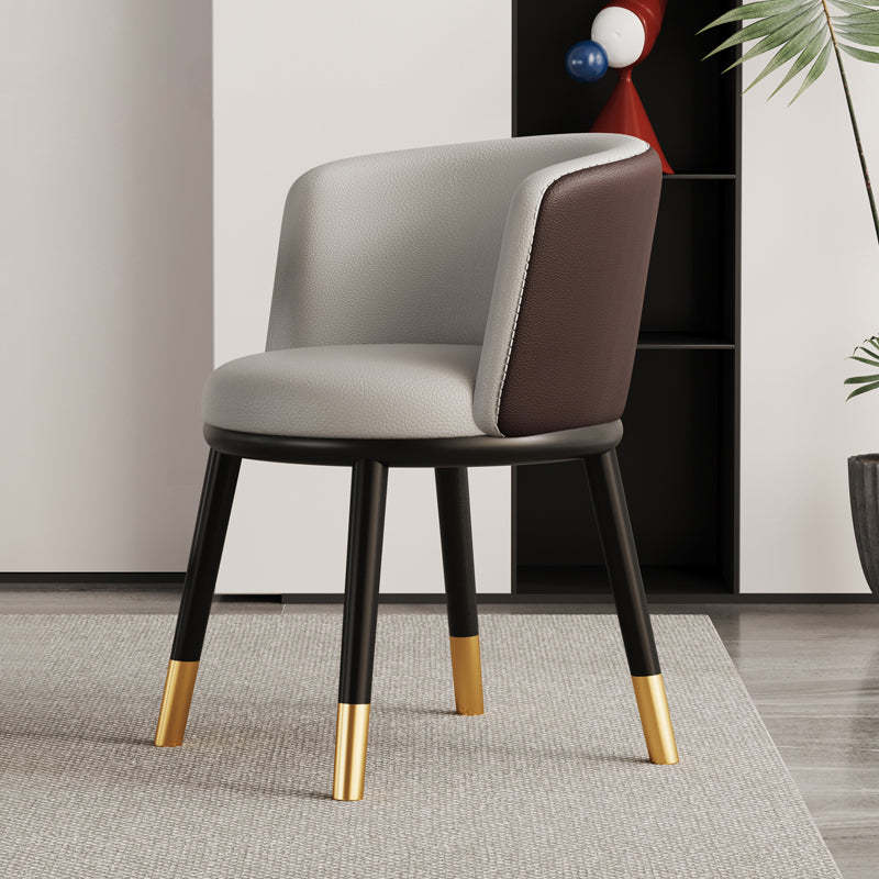 Modern Half-Wrap Napa Leather Tech Fabric Metal Dining Chair