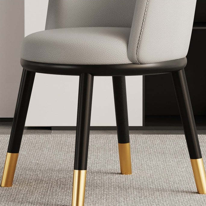 Modern Half-Wrap Napa Leather Tech Fabric Metal Dining Chair — Yellow + Gray & Napa Leather
