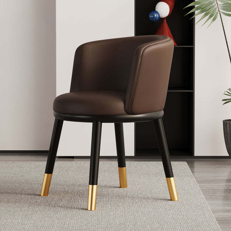 Modern Half-Wrap Napa Leather Tech Fabric Metal Dining Chair