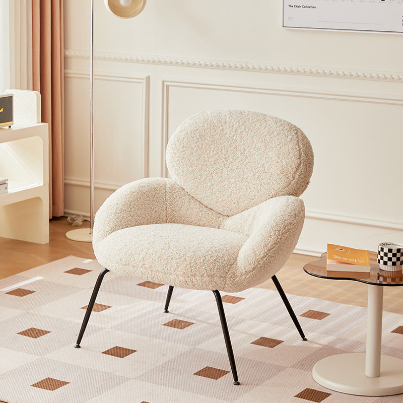 Elliptical Lambswool Linen Metal Accent Chair — Light Gray & Linen