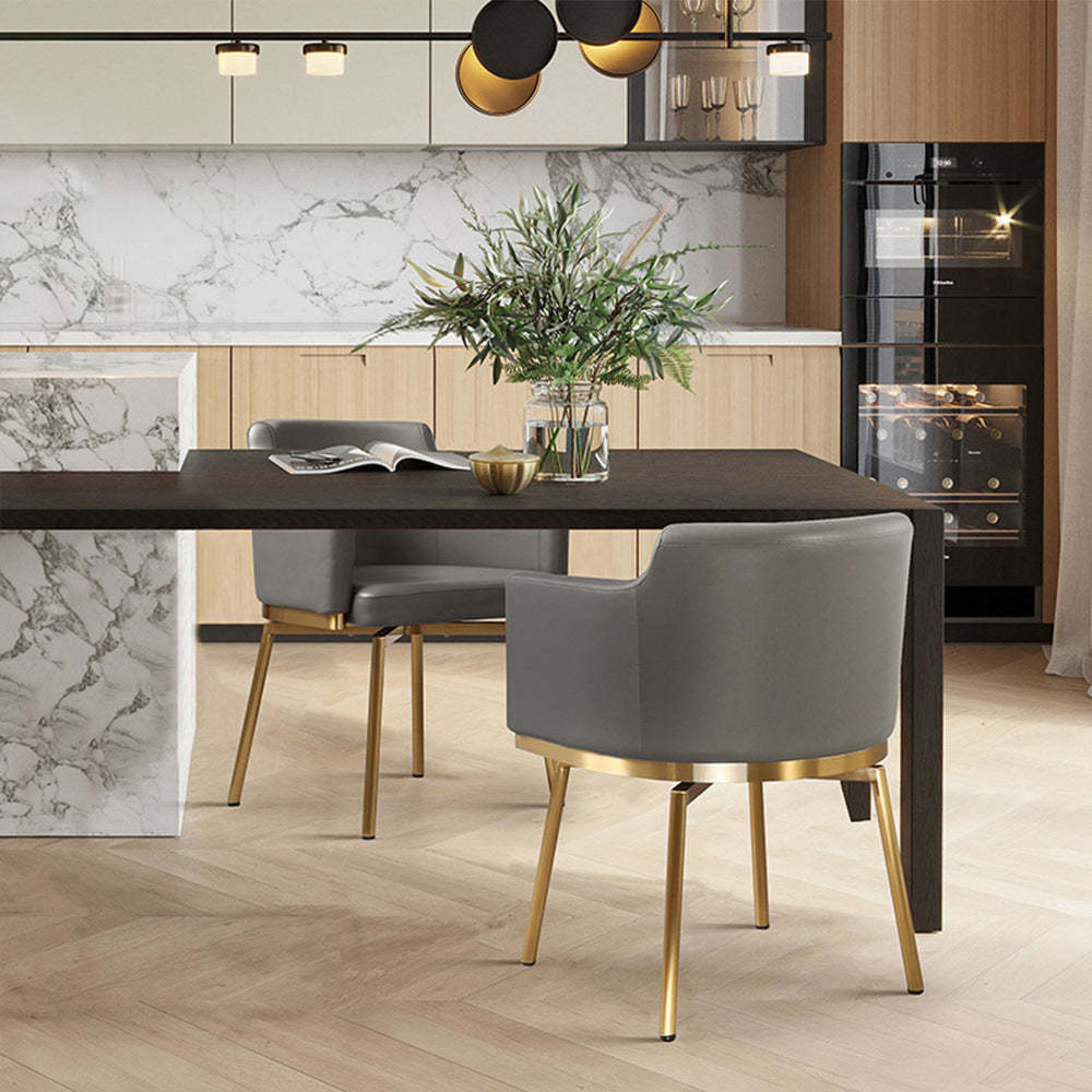Half-Round Rotatable Leather Metal Dining Chair — Brown