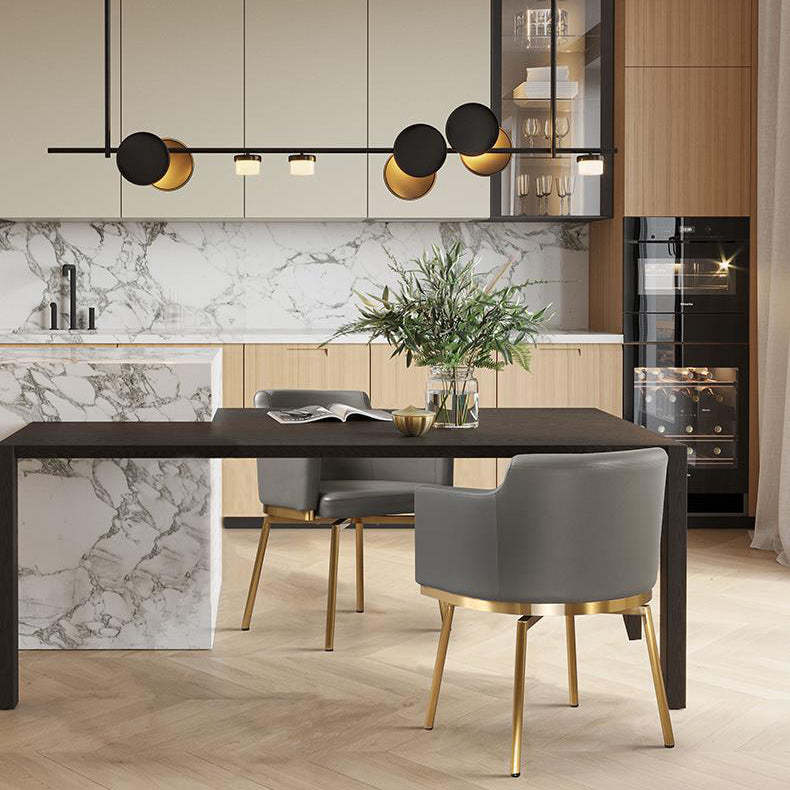 Minimalist rotatable half-round gray dining chairs & benches in metal leather wood