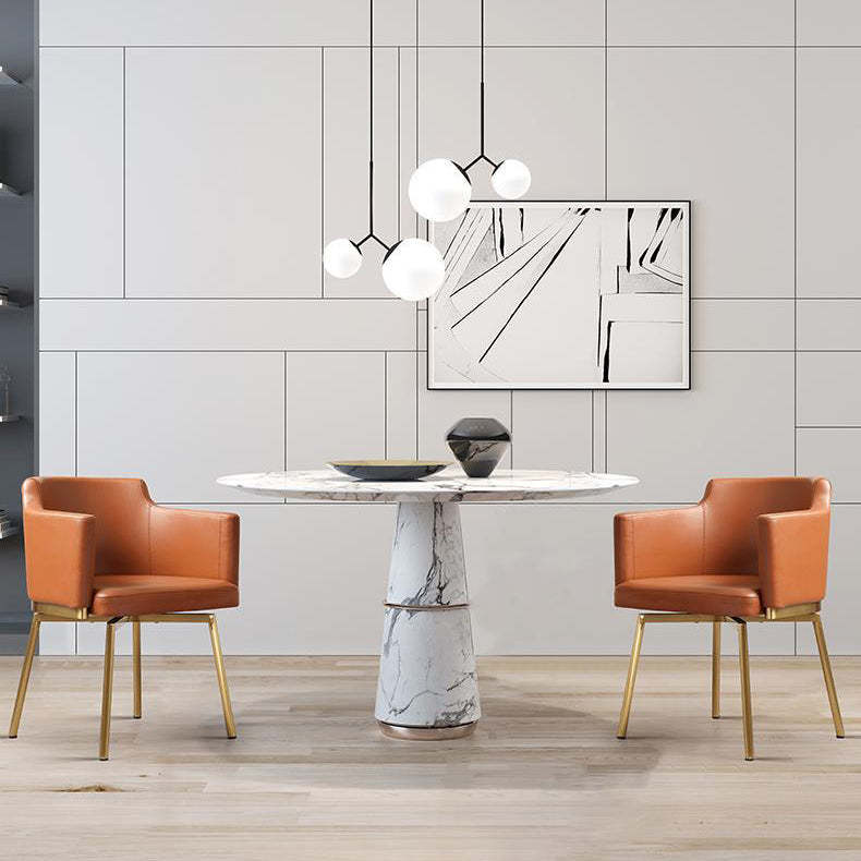 Half-Round Rotatable Leather Metal Dining Chair — Khaki Color