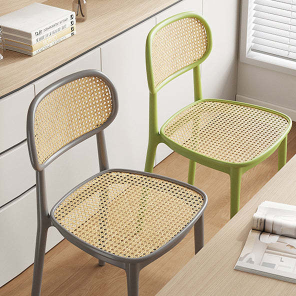 Retro Woven Dining Chair — Faux Rattan Seat / White