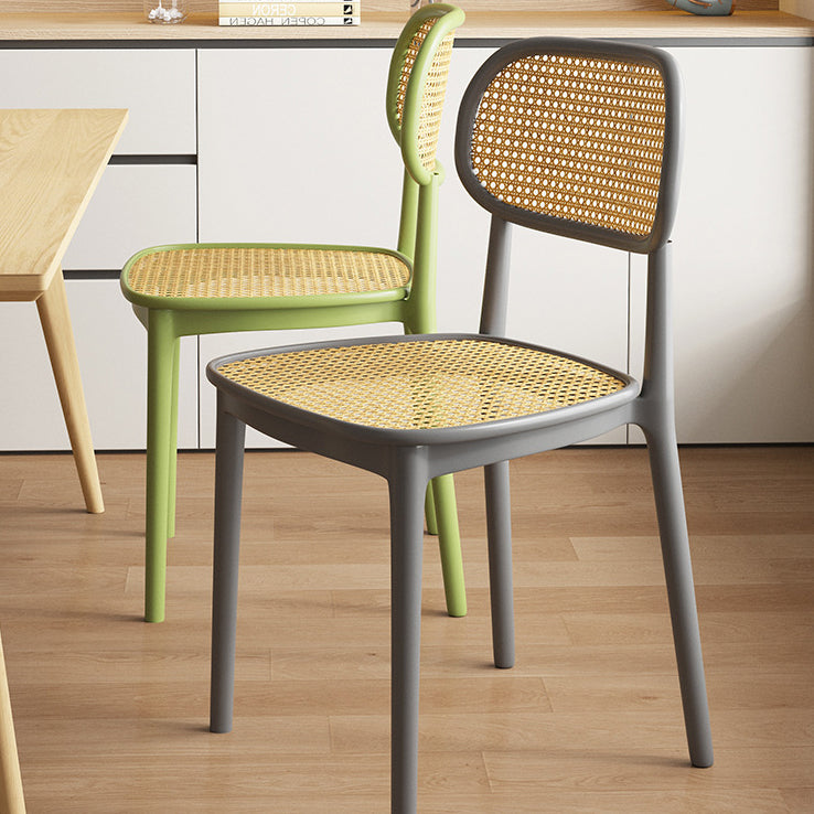 Retro Woven Dining Chair — Faux Rattan Seat / Green