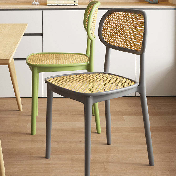 Retro Woven Dining Chair — Faux Rattan Seat / Green