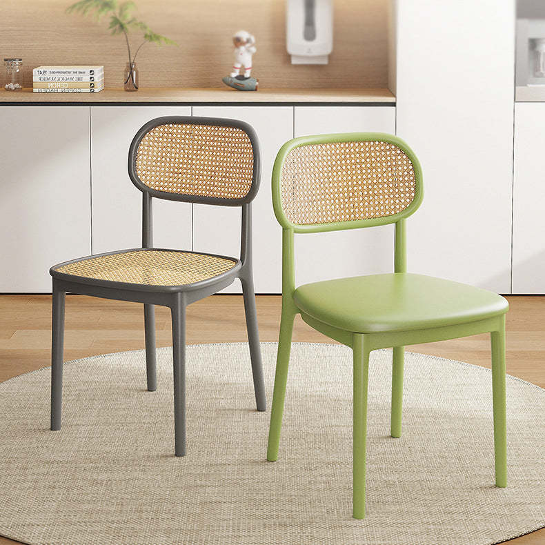 Retro Woven Dining Chair — Faux Rattan Seat / Gray