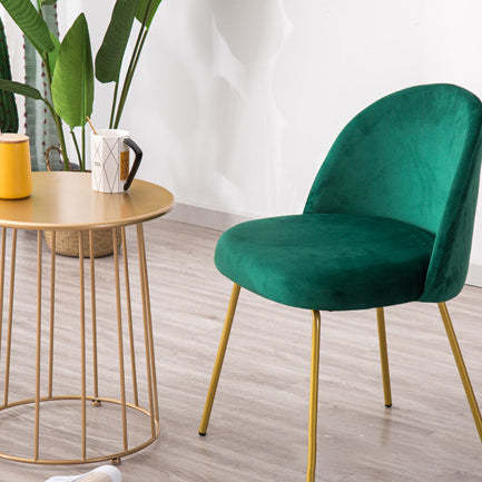 Scandinavian Velvet Iron Wood Vanity Stool — Dutch Fleece - Dark Blue - Gold