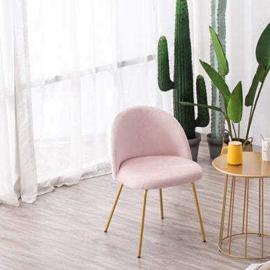 Scandinavian Velvet Iron Wood Vanity Stool — Dutch Fleece - Pink - Black