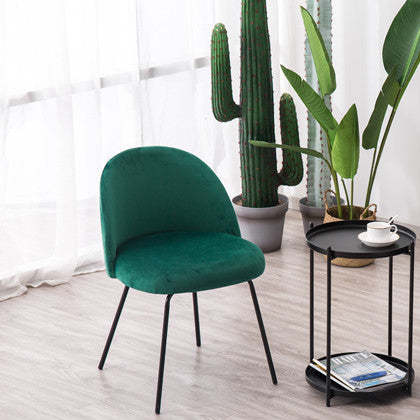 Scandinavian Velvet Iron Wood Vanity Stool — Fabric - Black & White - Wood Color