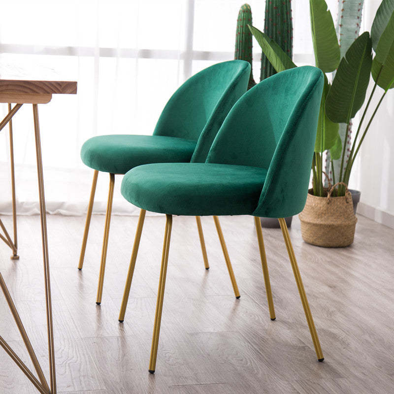 Scandinavian Velvet Iron Wood Vanity Stool — Fabric - Black & White - Gold