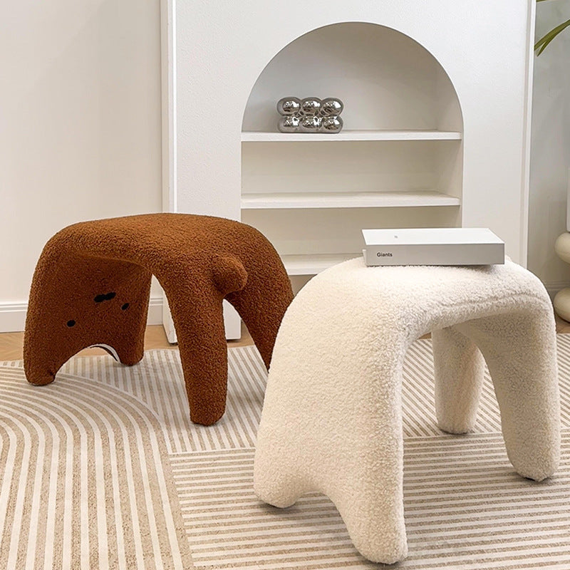 Teddy Fleece Steel Cat Vanity Stool — Brown