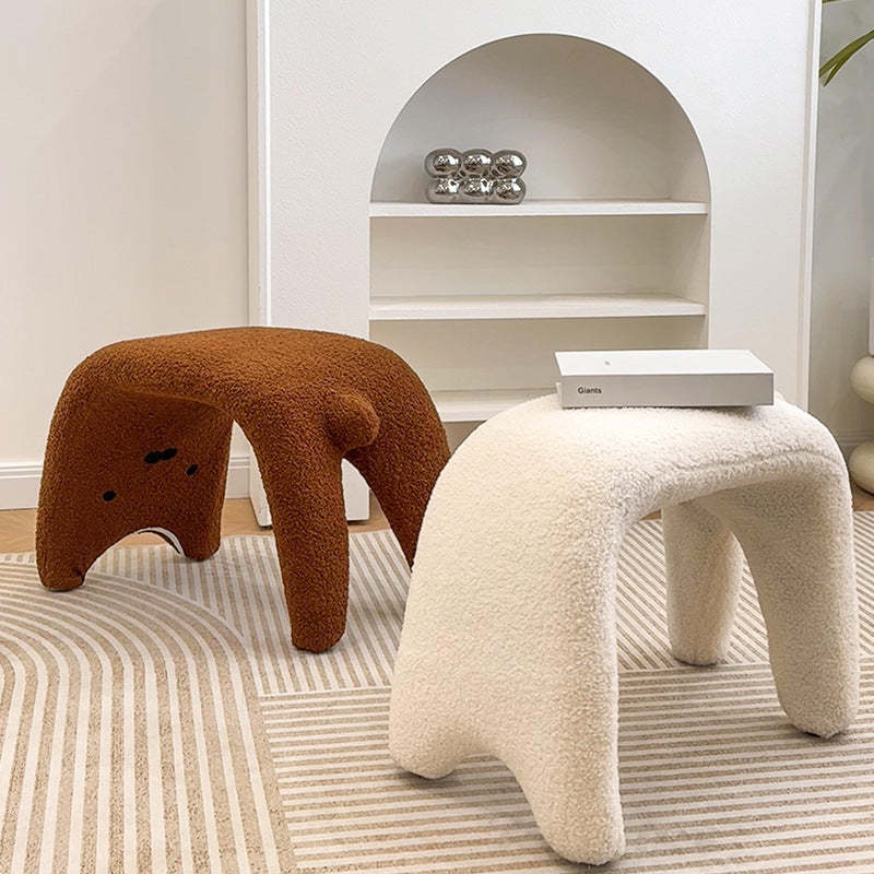 Teddy Fleece Steel Cat Vanity Stool — Brown