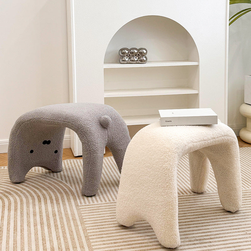 Teddy Fleece Steel Cat Vanity Stool — Pink