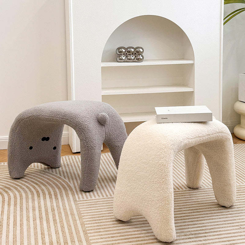 Teddy Fleece Steel Cat Vanity Stool — Pink