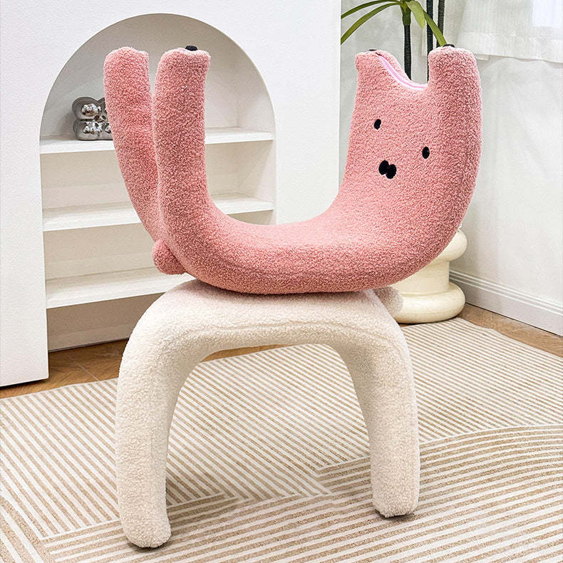 Teddy Fleece Steel Cat Vanity Stool