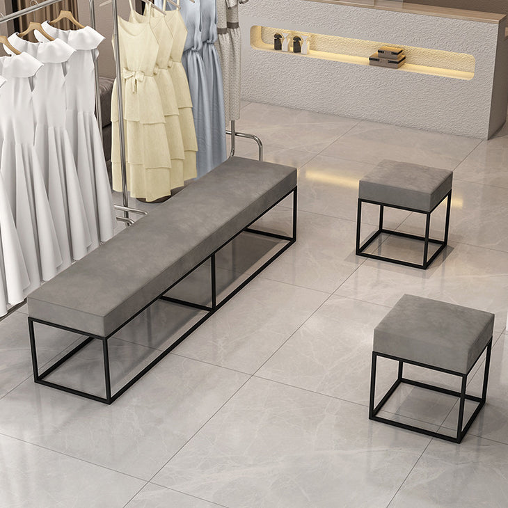 Minimalist Velvet Metal Footstool — Square / Black