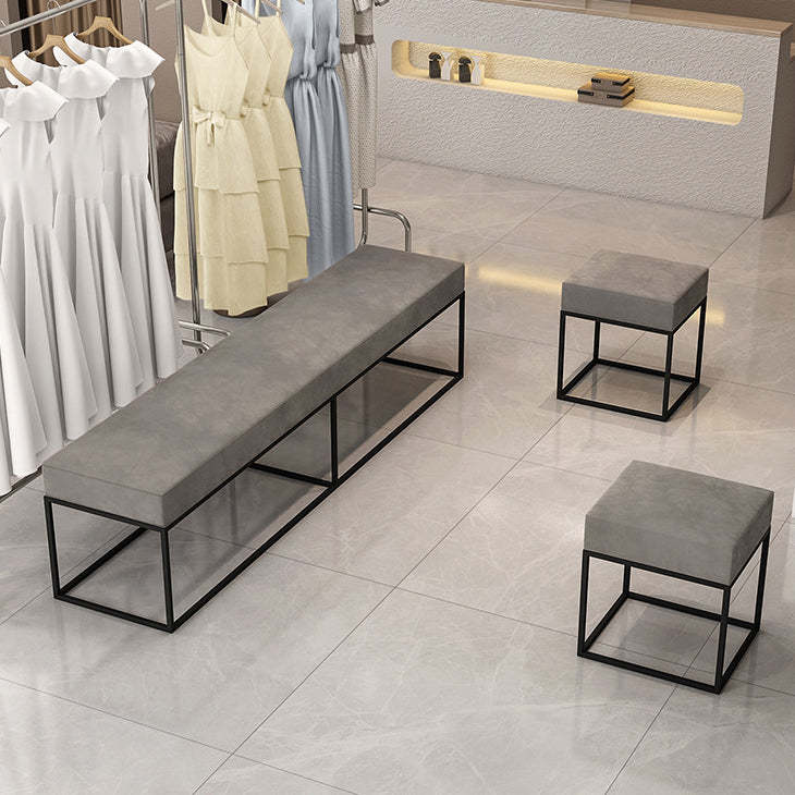 Minimalist Velvet Metal Footstool — Square / Black