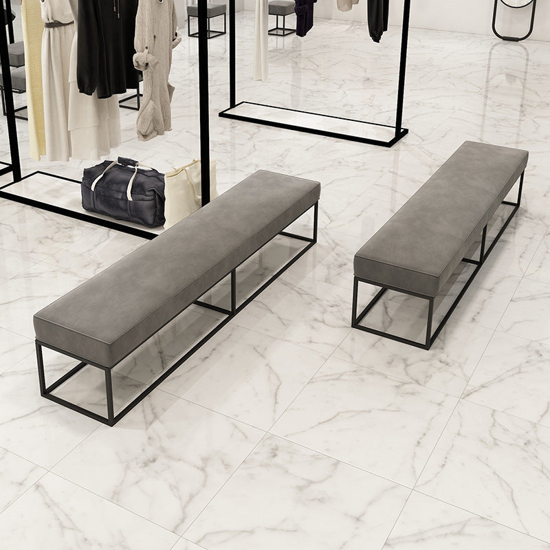 Minimalist Velvet Metal Footstool — Rectangular - Large / Black