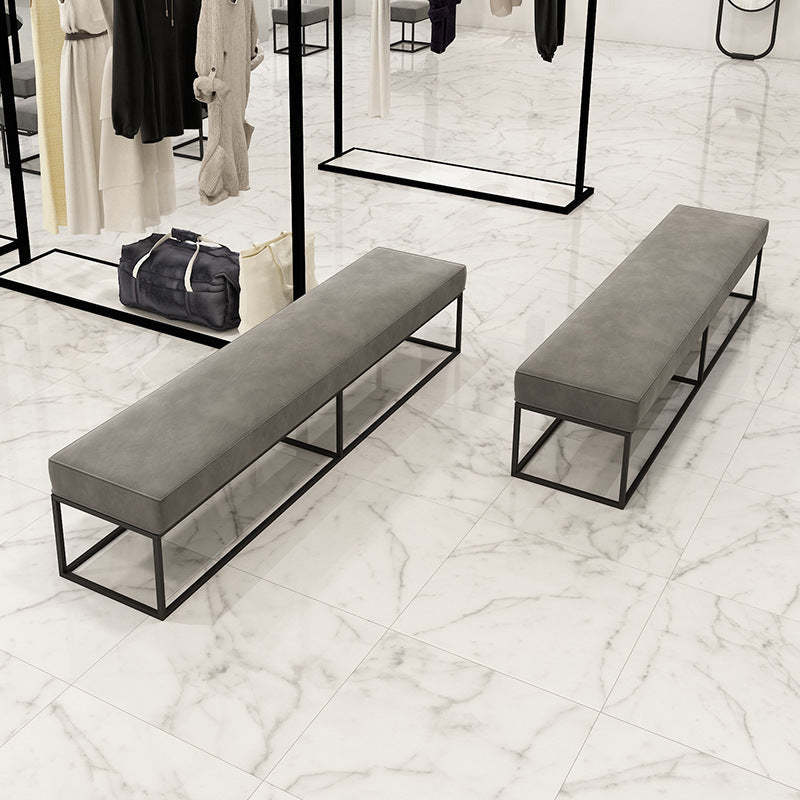 Minimalist Velvet Metal Footstool — Rectangular - Large / Black