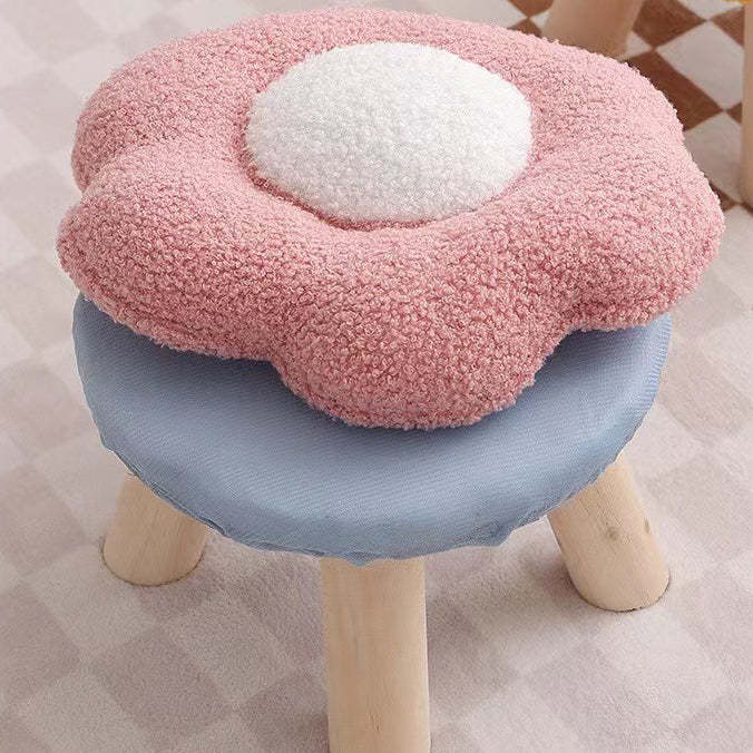 Contemporary Wood Lambswool Cotton Flower Footstool