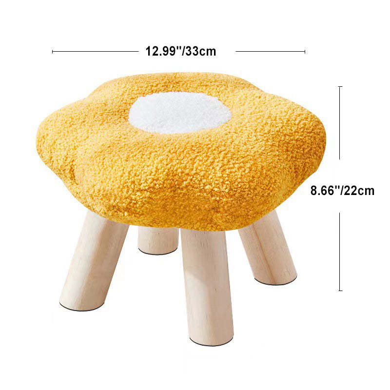 Contemporary Wood Lambswool Cotton Flower Footstool