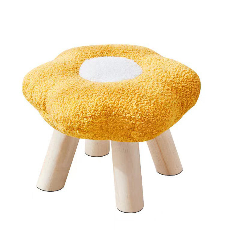 Contemporary Wood Lambswool Cotton Flower Footstool