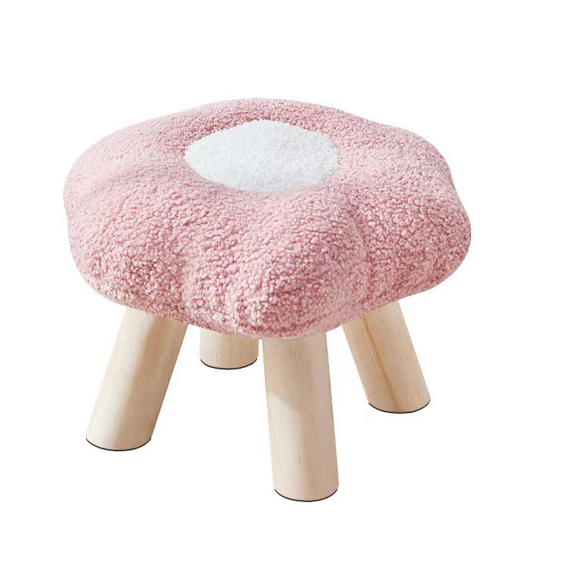Contemporary Wood Lambswool Cotton Flower Footstool