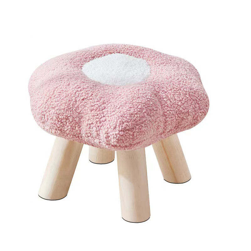 Contemporary Wood Lambswool Cotton Flower Footstool