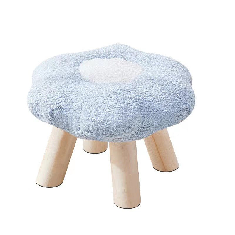Contemporary Wood Lambswool Cotton Flower Footstool