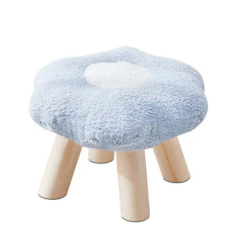 Contemporary Wood Lambswool Cotton Flower Footstool