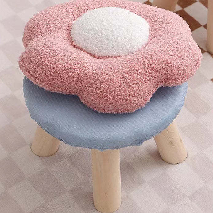Contemporary Wood Lambswool Cotton Flower Footstool
