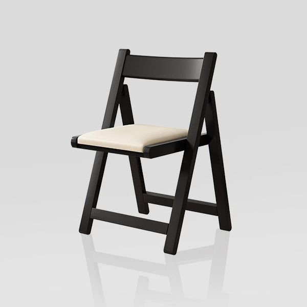 Modern Rubber Wood Leather Foldable Dining Chair — Cat-scratch Leather / Wood Color & White Seat