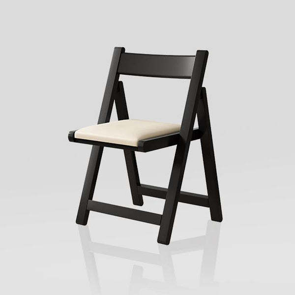 Modern Rubber Wood Leather Foldable Dining Chair — Cat-scratch Leather / Wood Color & White Seat