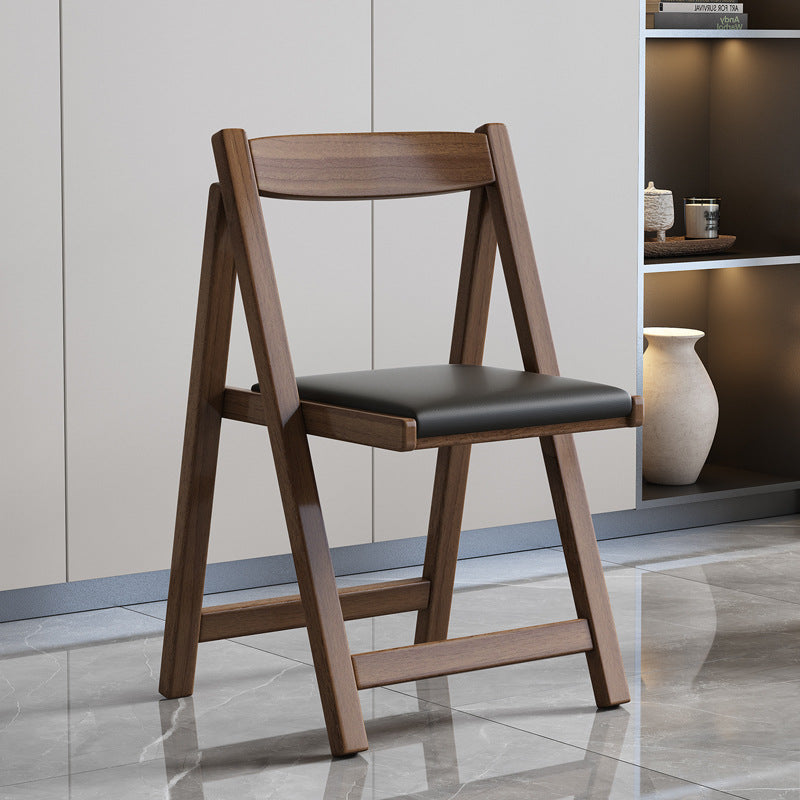 Modern Rubber Wood Leather Foldable Dining Chair — Cat-scratch Leather / Gray & White Seat