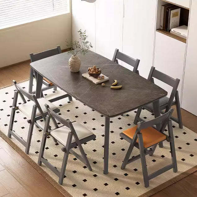 Modern Rubber Wood Leather Foldable Dining Chair — Cat-scratch Leather / White & White Seat