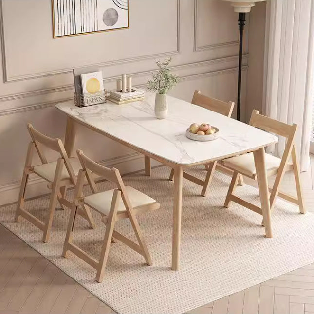 Modern Rubber Wood Leather Foldable Dining Chair — Normal Leather / White & White Seat