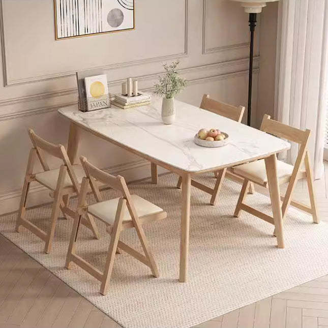 Modern Rubber Wood Leather Foldable Dining Chair — Normal Leather / White & White Seat